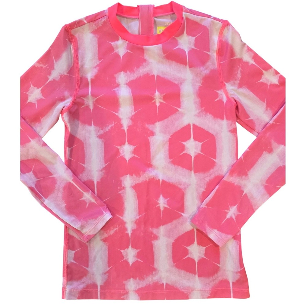 Crewcuts J.Crew Girls Rash‎ Guard UPF 50+ Pink Tie Dye Swim Shirt Size 10